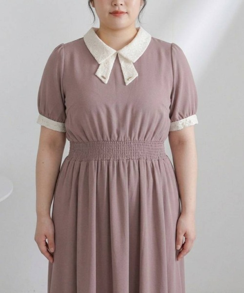 p courge(ピークルジュ)の「レースリボン襟半袖ワンピース(ワンピース・レディース・ネイビー/ピンク/ブルー・LL/3L/4L)」の19枚目の写真