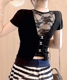バックレースベルトTシャツ