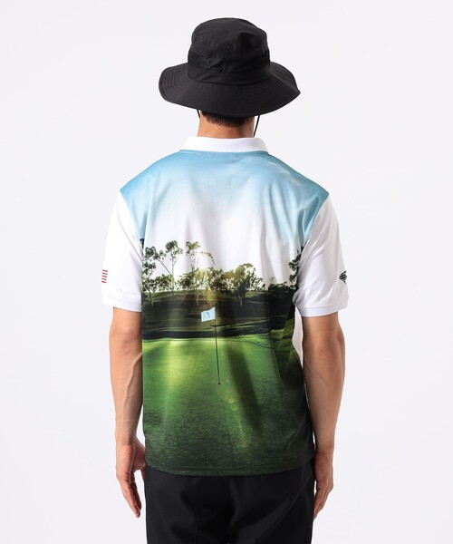 BEAMS GOLF(ビームスゴルフ)の「ORANGE LABEL / コースプリント ポロシャツ(吸水速乾・UVカット)(ポロシャツ・メンズ・ネイビー/ホワイト・SMALL/MEDIUM/X-LARGE/LARGE)」の17枚目の写真