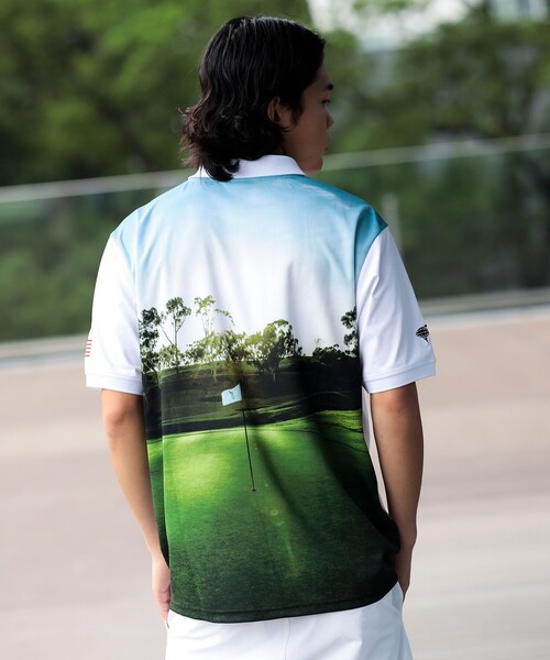 BEAMS GOLF(ビームスゴルフ)の「ORANGE LABEL / コースプリント ポロシャツ(吸水速乾・UVカット)(ポロシャツ・メンズ・ネイビー/ホワイト・SMALL/MEDIUM/X-LARGE/LARGE)」の19枚目の写真