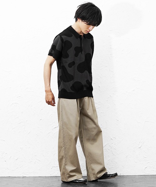 MinoriTY（マイノリティ）の「【MinoriTY】ホルスタイン柄半袖ニットポロシャツ メンズ ウィメンズ ユニセックス（ポロシャツ・メンズ・オフホワイト/ブラック・L/M）」の8枚目の写真