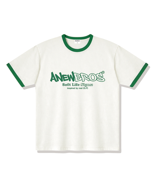 ANEWBROS（アニュブロス）の「アニュコアロゴリングルーズフィット半袖Tシャツ4カラー [ANSE_4502]（Tシャツ/カットソー・レディース・ネイビー/ホワイト×グリーン/クリーム/ホワイト×ネイビー・X-LARGE/LARGE/MEDIUM/SMALL）」の3枚目の写真