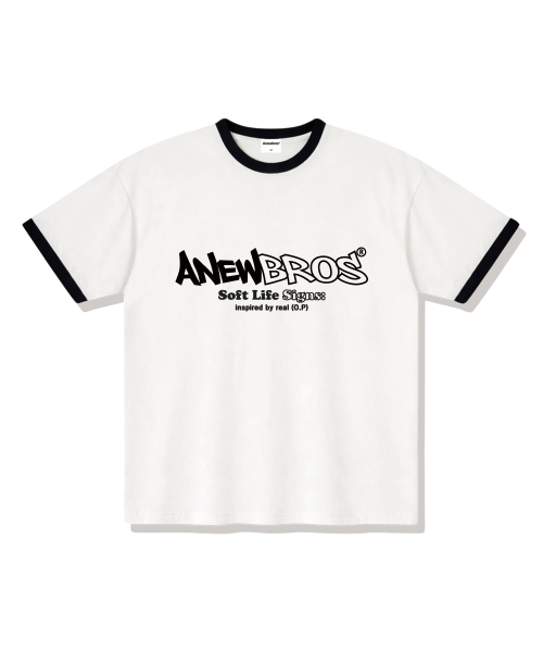 ANEWBROS（アニュブロス）の「アニュコアロゴリングルーズフィット半袖Tシャツ4カラー [ANSE_4502]（Tシャツ/カットソー・レディース・ネイビー/ホワイト×グリーン/クリーム/ホワイト×ネイビー・X-LARGE/LARGE/MEDIUM/SMALL）」の9枚目の写真