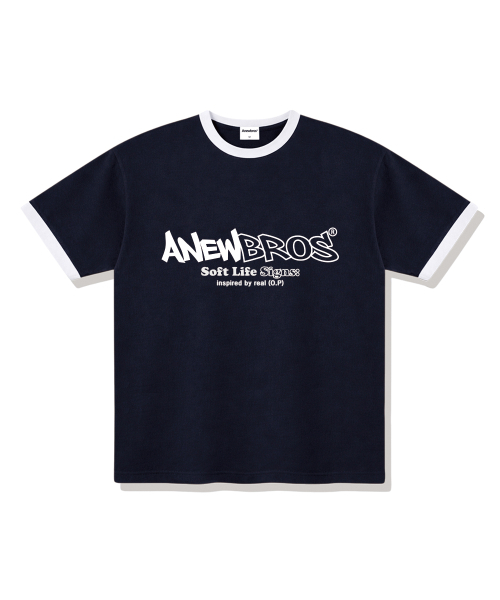 ANEWBROS（アニュブロス）の「アニュコアロゴリングルーズフィット半袖Tシャツ4カラー [ANSE_4502]（Tシャツ/カットソー・レディース・ネイビー/ホワイト×グリーン/クリーム/ホワイト×ネイビー・X-LARGE/LARGE/MEDIUM/SMALL）」の6枚目の写真