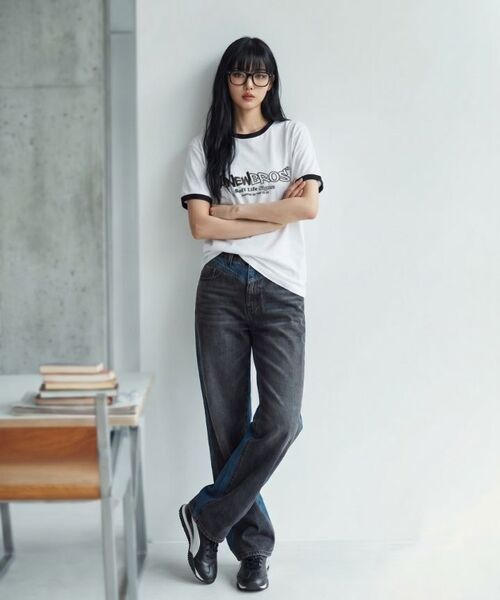 ANEWBROS（アニュブロス）の「アニュコアロゴリングルーズフィット半袖Tシャツ4カラー [ANSE_4502]（Tシャツ/カットソー・レディース・ネイビー/ホワイト×グリーン/クリーム/ホワイト×ネイビー・X-LARGE/LARGE/MEDIUM/SMALL）」の10枚目の写真