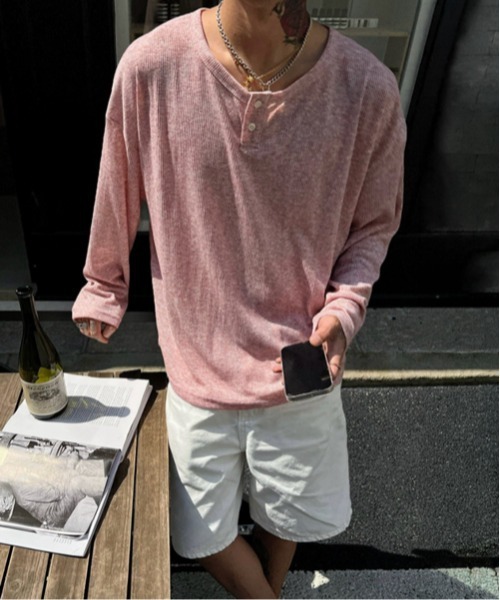 NOWLE(ノウル)の「【NOWLE】ルーズシルエット ヘンリーネック リブ ロングスリーブ Tシャツ / メランジ シアー ロンT(Tシャツ/カットソー・メンズ・グレー/ブラック/ピンク・X-LARGE/LARGE/MEDIUM)」の5枚目の写真