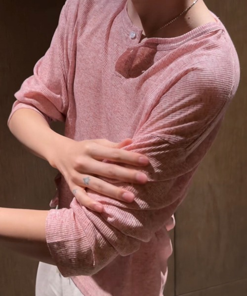 NOWLE(ノウル)の「【NOWLE】ルーズシルエット ヘンリーネック リブ ロングスリーブ Tシャツ / メランジ シアー ロンT(Tシャツ/カットソー・メンズ・グレー/ブラック/ピンク・X-LARGE/LARGE/MEDIUM)」の7枚目の写真