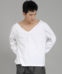 無地BIG Vネック長袖TシャツBIGV-879ホワイト