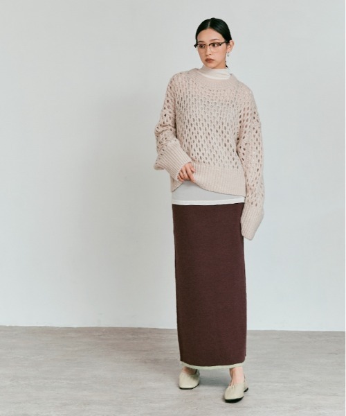 W:Huku(フーク)の「リバーシブル バイカラー ニット スカート / Reversible Bicolor Knit Skirt(スカート・レディース・ネイビー/ブラック/ブラウン・FREE)」の13枚目の写真