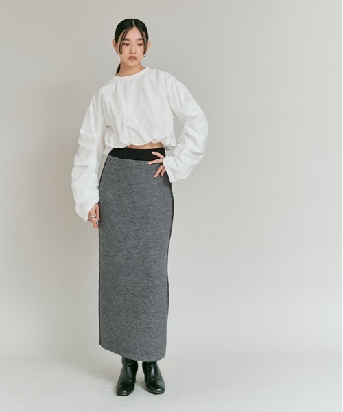 W:Huku(フーク)の「リバーシブル バイカラー ニット スカート / Reversible Bicolor Knit Skirt(スカート・レディース・ネイビー/ブラック/ブラウン・FREE)」の16枚目の写真