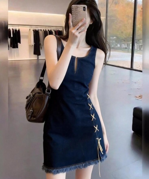 semplice（センプリチェ）の「ノースリーブデニムワンピース（ワンピース・レディース・ブルー・S/M/L）」の5枚目の写真