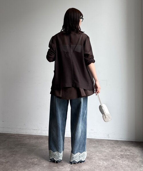 DouDou（ドゥドゥ）の「裾レース切替デニム（デニムパンツ・レディース・ブルー・36/38）」の14枚目の写真