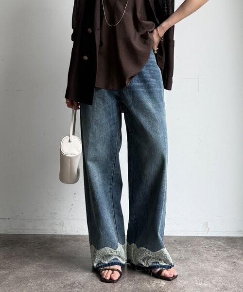 DouDou（ドゥドゥ）の「裾レース切替デニム（デニムパンツ・レディース・ブルー・36/38）」の16枚目の写真