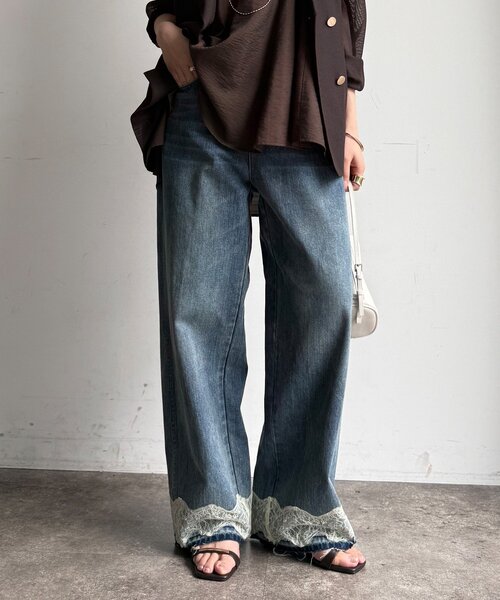 DouDou（ドゥドゥ）の「裾レース切替デニム（デニムパンツ・レディース・ブルー・36/38）」の17枚目の写真