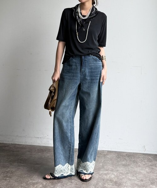 DouDou（ドゥドゥ）の「裾レース切替デニム（デニムパンツ・レディース・ブルー・36/38）」の20枚目の写真