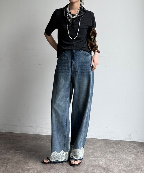 DouDou（ドゥドゥ）の「裾レース切替デニム（デニムパンツ・レディース・ブルー・36/38）」の22枚目の写真