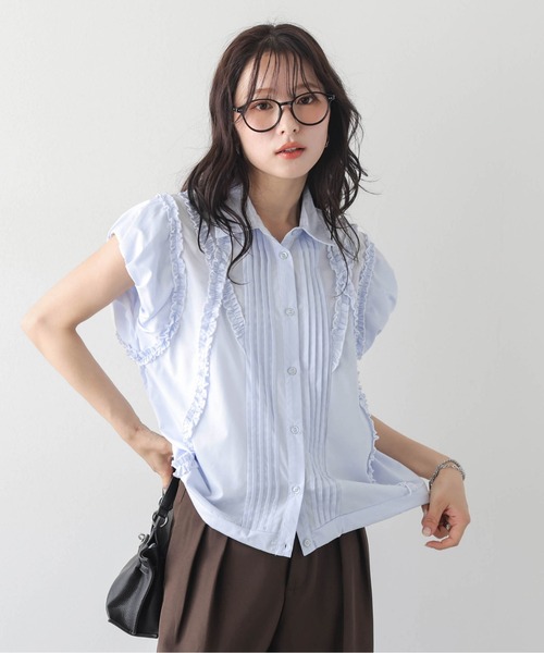 AMELY（エミリー）の「フリルピンタック裾ドロストブラウス（シャツ/ブラウス・レディース・ブルー/ブラック/ホワイト・フリー）」の21枚目の写真