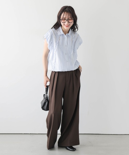 AMELY（エミリー）の「フリルピンタック裾ドロストブラウス（シャツ/ブラウス・レディース・ブルー/ブラック/ホワイト・フリー）」の14枚目の写真
