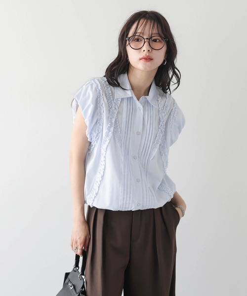 AMELY（エミリー）の「フリルピンタック裾ドロストブラウス（シャツ/ブラウス・レディース・ブルー/ブラック/ホワイト・フリー）」の15枚目の写真