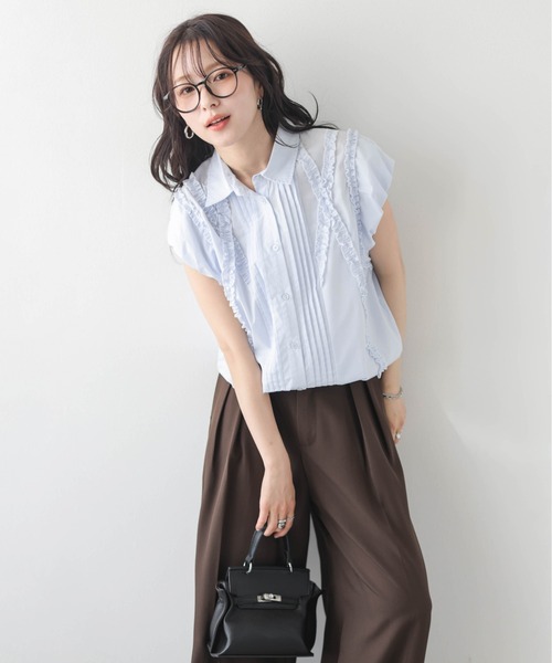 AMELY（エミリー）の「フリルピンタック裾ドロストブラウス（シャツ/ブラウス・レディース・ブルー/ブラック/ホワイト・フリー）」の17枚目の写真