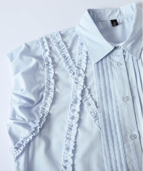 AMELY（エミリー）の「フリルピンタック裾ドロストブラウス（シャツ/ブラウス・レディース・ブルー/ブラック/ホワイト・フリー）」の19枚目の写真
