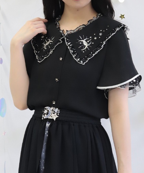 axes femme（アクシーズファム）の「ルミナスムーン刺繍ブラウス（シャツ/ブラウス・レディース・ブラック/ホワイト/サックスブルー・FREE）」の3枚目の写真