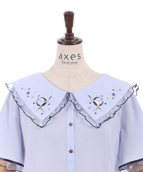axes femme（アクシーズファム）の「ルミナスムーン刺繍ブラウス（シャツ/ブラウス・レディース・ブラック/ホワイト/サックスブルー・FREE）」の6枚目の写真