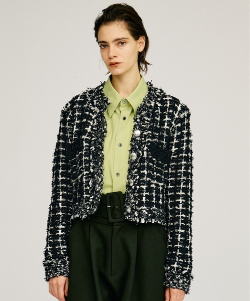PRANK PROJECT(プランクプロジェクト)の「【2026Autumn Pre-Order】グリントツイードニットジャケット / Glint Tweed Knit Jacket(ニット/セーター・レディース・ブラック/マルチ・FREE)」の1枚目の写真