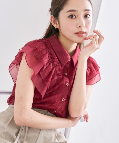 MISCH MASCH(ミッシュマッシュ)の「2026秋冬新作 チェックシアーレース襟付きブラウス(シャツ/ブラウス・レディース・ホワイト/ブラック/レッド・フリ-)」の3枚目の写真