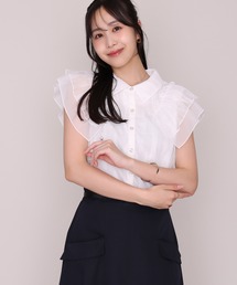 2026秋冬新作 チェックシアーレース襟付きブラウス