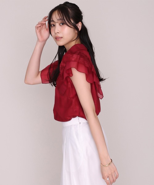 MISCH MASCH(ミッシュマッシュ)の「2026秋冬新作 チェックシアーレース襟付きブラウス(シャツ/ブラウス・レディース・ホワイト/ブラック/レッド・フリ-)」の9枚目の写真