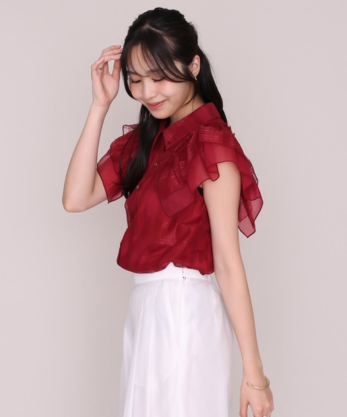 MISCH MASCH(ミッシュマッシュ)の「2026秋冬新作 チェックシアーレース襟付きブラウス(シャツ/ブラウス・レディース・ホワイト/ブラック/レッド・フリ-)」の10枚目の写真