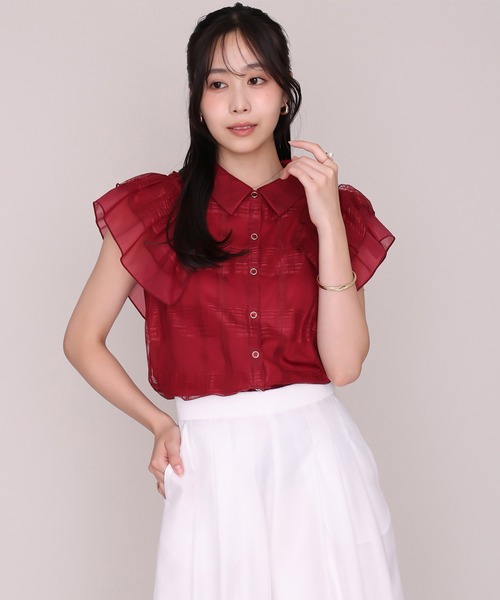MISCH MASCH(ミッシュマッシュ)の「2026秋冬新作 チェックシアーレース襟付きブラウス(シャツ/ブラウス・レディース・ホワイト/ブラック/レッド・フリ-)」の11枚目の写真