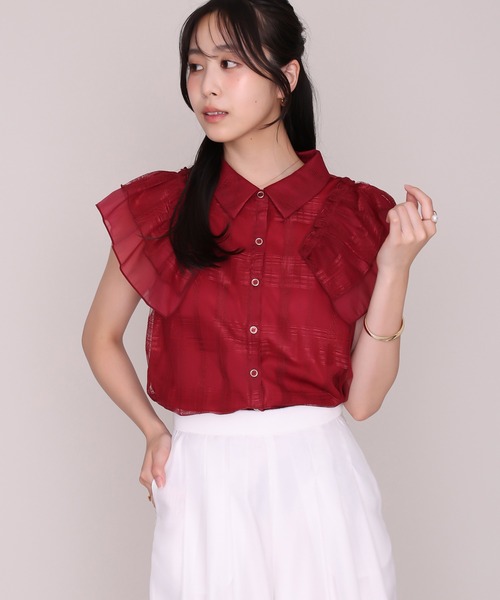 MISCH MASCH(ミッシュマッシュ)の「2026秋冬新作 チェックシアーレース襟付きブラウス(シャツ/ブラウス・レディース・ホワイト/ブラック/レッド・フリ-)」の12枚目の写真