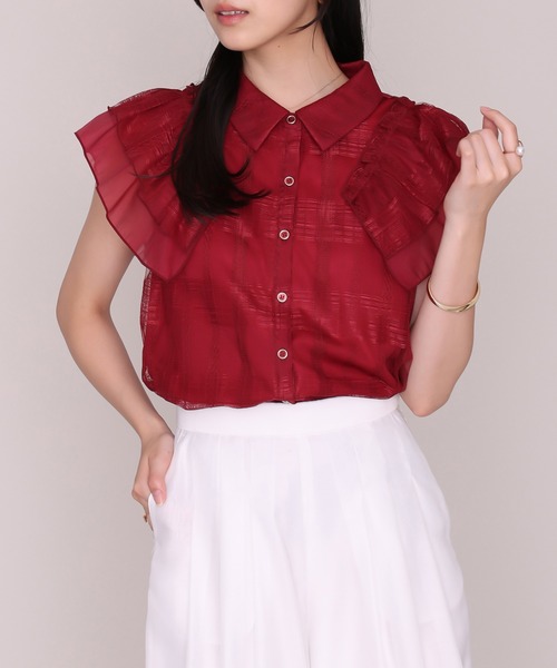 MISCH MASCH(ミッシュマッシュ)の「2026秋冬新作 チェックシアーレース襟付きブラウス(シャツ/ブラウス・レディース・ホワイト/ブラック/レッド・フリ-)」の8枚目の写真