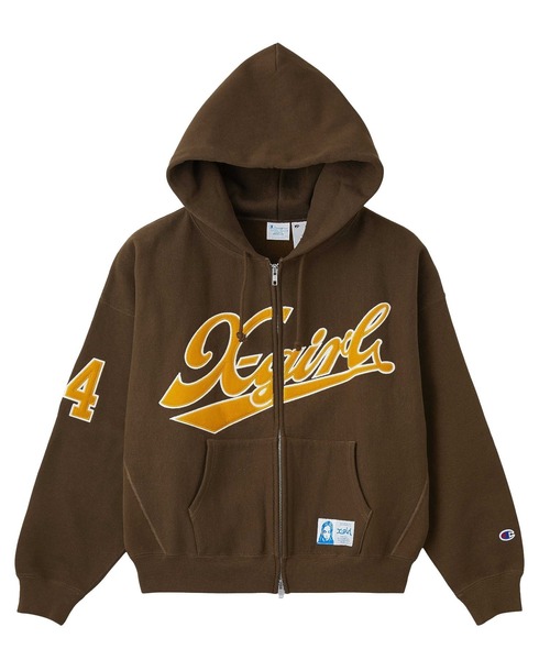 Champion(チャンピオン)の「X-girl x Champion REVERSE WEAVE(R) PATCHED LOGO ZIP UP HOODIE(パーカー・レディース・オートミール/ブラウン・M/S)」の2枚目の写真