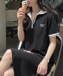配色ポロ衿ワンピース