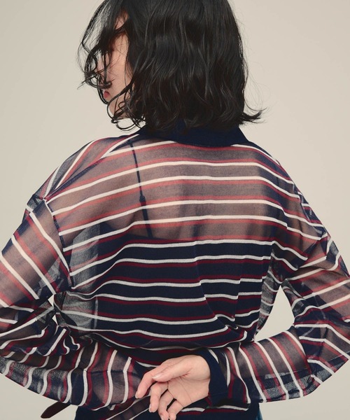 eL(エル)の「【eL】14G Sheer Border Polo/1070153(ポロシャツ・レディース・グレー系その他/ネイビー系・FREE)」の8枚目の写真