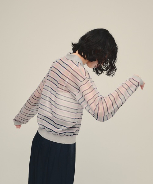 eL(エル)の「【eL】14G Sheer Border Polo/1070153(ポロシャツ・レディース・グレー系その他/ネイビー系・FREE)」の13枚目の写真