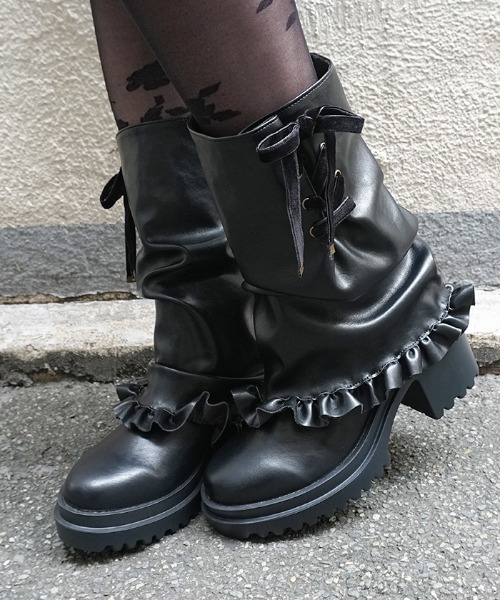 axes femme POETIQUE(アクシーズファムポエティック)の「レースアップカバーブーツ(ブーツ・レディース・ブラック/ブラウン・MEDIUM/LARGE)」の2枚目の写真