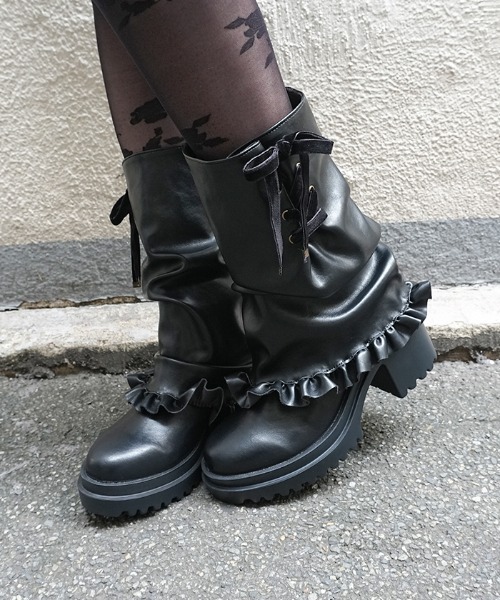 axes femme POETIQUE(アクシーズファムポエティック)の「レースアップカバーブーツ(ブーツ・レディース・ブラック/ブラウン・MEDIUM/LARGE)」の3枚目の写真