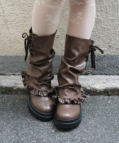 axes femme POETIQUE(アクシーズファムポエティック)の「レースアップカバーブーツ(ブーツ・レディース・ブラック/ブラウン・MEDIUM/LARGE)」の4枚目の写真