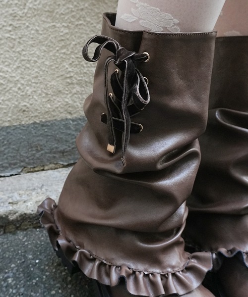 axes femme POETIQUE(アクシーズファムポエティック)の「レースアップカバーブーツ(ブーツ・レディース・ブラック/ブラウン・MEDIUM/LARGE)」の5枚目の写真