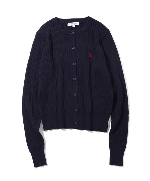 U.S. POLO ASSN.(ユーエスポロアッスン)の「【U.S. POLO ASSN./ユーエスポロアッスン】ロゴ刺繍 ケーブル編み クルーネック カーディガン/セーター(カーディガン/ボレロ・レディース・ネイビー/イエロー/アイボリー/レッド・M/L)」の2枚目の写真