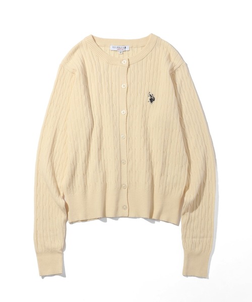 U.S. POLO ASSN.(ユーエスポロアッスン)の「【U.S. POLO ASSN./ユーエスポロアッスン】ロゴ刺繍 ケーブル編み クルーネック カーディガン/セーター(カーディガン/ボレロ・レディース・ネイビー/イエロー/アイボリー/レッド・M/L)」の1枚目の写真