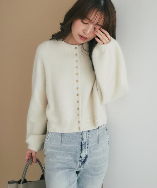 La boutique BonBon（ラブティックボンボン）の「へアリーウール前後２WAYプチメタル釦カーディガン（カーディガン/ボレロ・レディース・ミント/ピンク/オフホワイト/レッド/ネイビー・FREE）」の7枚目の写真