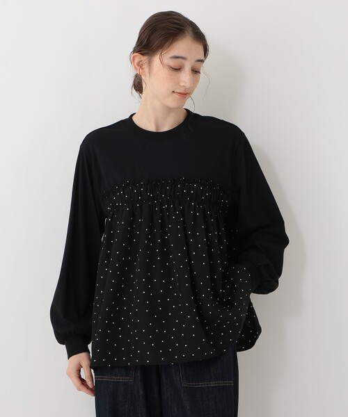 Afternoon Tea(アフタヌーンティー)の「ランダムドット切替シャーリングプルオーバー(Tシャツ/カットソー・レディース・ブラック・MEDIUM)」の1枚目の写真