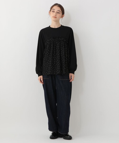 Afternoon Tea(アフタヌーンティー)の「ランダムドット切替シャーリングプルオーバー(Tシャツ/カットソー・レディース・ブラック・MEDIUM)」の4枚目の写真