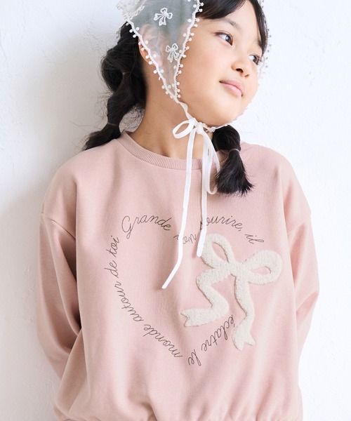ROPE' PICNIC(ロペピクニック)の「【KIDS/キッズ】ハート リボーンモチーフ 裏毛プルオーバー(スウェット・キッズ・キナリ/ピンク・M/L/S)」の1枚目の写真