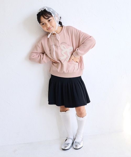 ROPE' PICNIC(ロペピクニック)の「【KIDS/キッズ】ハート リボーンモチーフ 裏毛プルオーバー(スウェット・キッズ・キナリ/ピンク・M/L/S)」の5枚目の写真